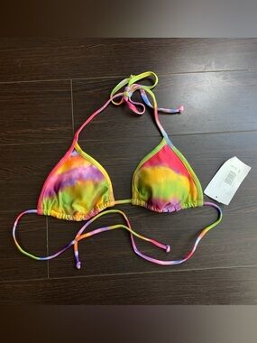 NWT Bikini Bay Rainbow Tie-Dye Triangle Bikini Top